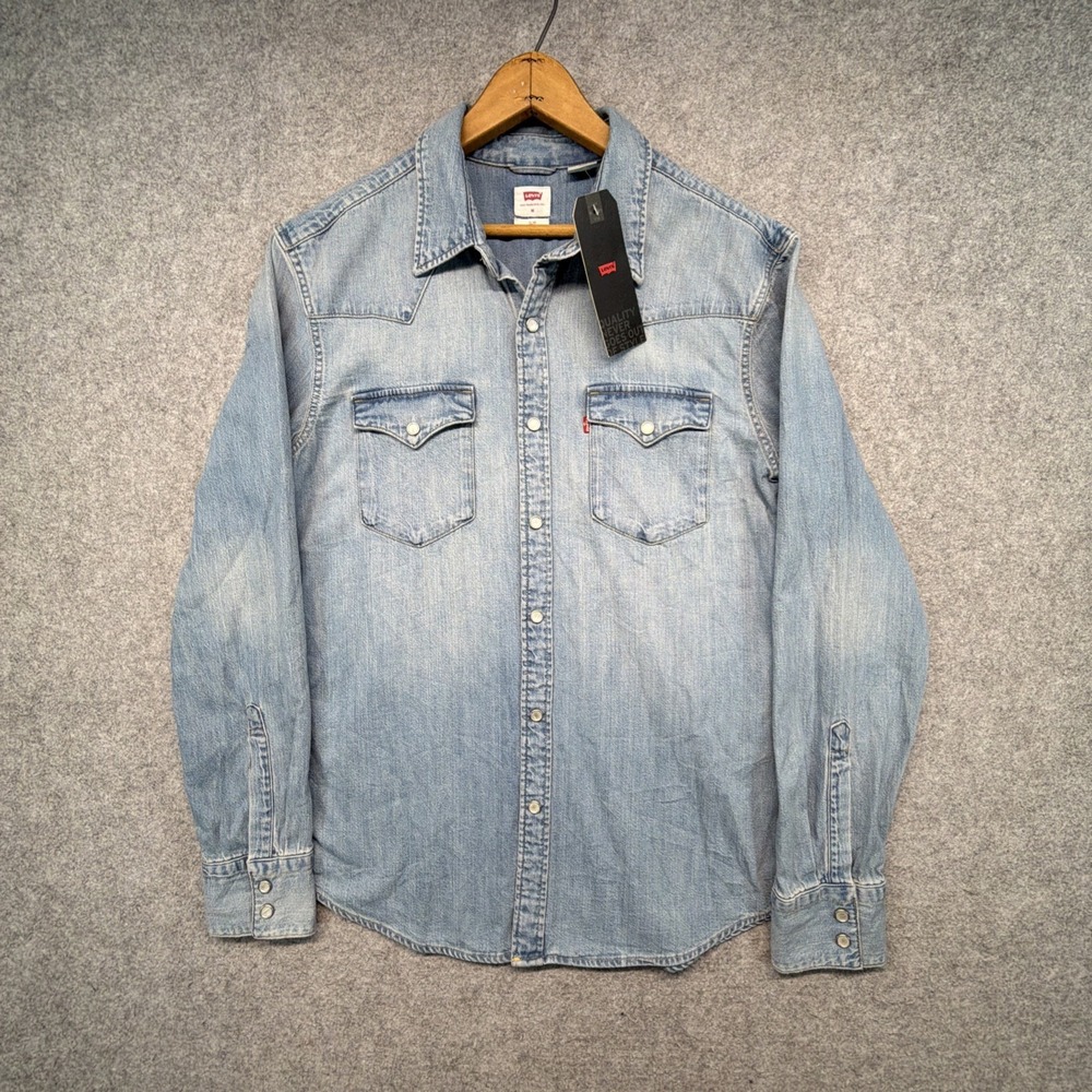 Levis Western Pearl Snap Denim Shirt Slim Fit Long Sleeve Mens Medium